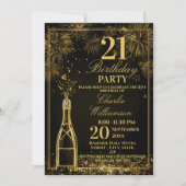 Invitation Elegant 21st Birthday Gold Bottle Fizz (Devant)