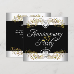 Invitation Élégant 25e Anniversaire Argent Blanc Diamant