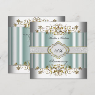 Invitation Élégant 25e Anniversaire Argent Bleu Menthe