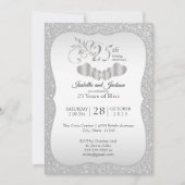 Invitation Élégant 25e Anniversaire Argent Pailleté (Devant)