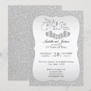 Invitation Élégant 25e Anniversaire Argent Paillettes