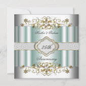Invitation Élégant 25e Anniversaire Argent Teal Bleu Menthe (Devant)