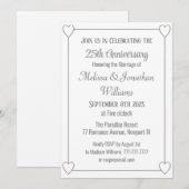 Invitation Élégant 25e anniversaire Coeurs romantiques Argent (Devant / Derrière)
