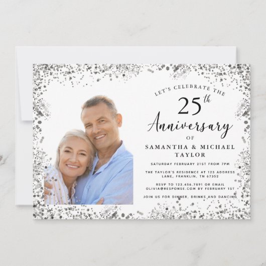 Invitation Élégant 25e anniversaire de Mariage (Devant)