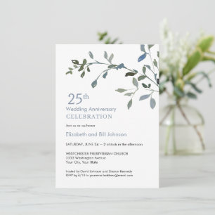 Invitation Élégant 25e anniversaire de mariage aquarelle