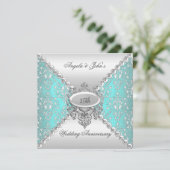 Invitation Élégant 25e Anniversaire de Mariage Bleu Turquoise (Debout devant)