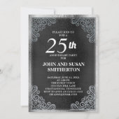 Invitation Élégant 25e anniversaire de Mariage en argent noir (Devant)