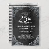Invitation Élégant 25e anniversaire de Mariage en argent noir (Devant / Derrière)