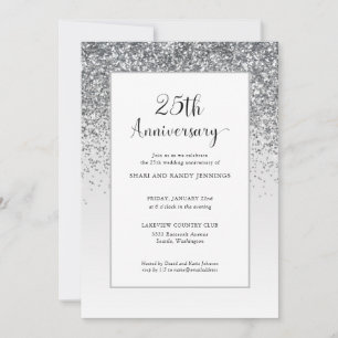 Invitation Élégant 25e Anniversaire de Mariage Paillettes Arg