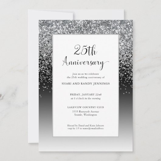 Invitation Élégant 25e anniversaire Mariage d'étincelle d'arg (Devant)