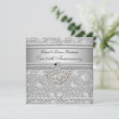 Invitation Élégant 25e anniversaire Silver Damask Swan 2 (Debout devant)