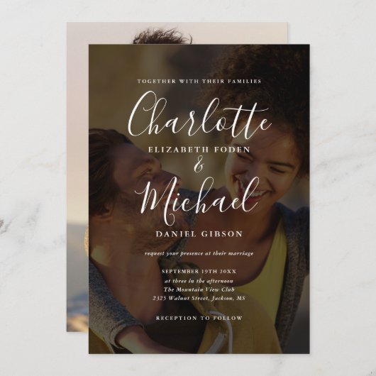 Invitation Élégant 2 Mariage de script de signature photo (Devant / Derrière)