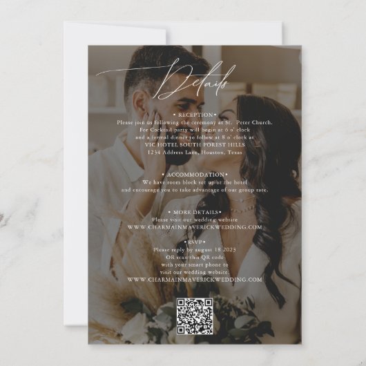 Invitation Élégant 2 photo Budget Code QR Mariage (Dos)