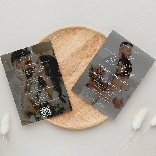 Invitation Élégant 2 photo Budget Code QR Mariage