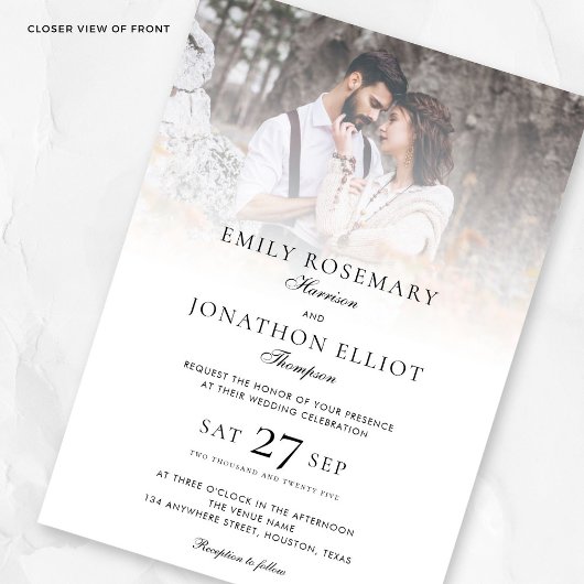 Invitation Élégant 2 photos superposer le code QR Mariage off