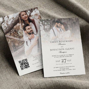 Invitation Élégant 2 photos superposer le code QR Mariage off