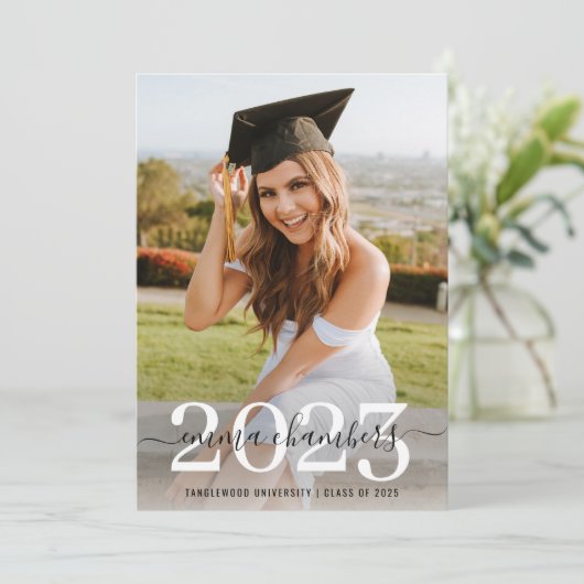 Invitation Élégant 2 Script Photo Superposition Partie de Gra (Debout devant)