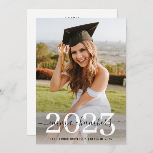 Invitation Élégant 2 Script Photo Superposition Partie de Gra (Devant / Derrière)