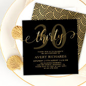 Invitation Élégant 30 Gold Script noir 30e anniversaire