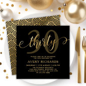 Invitation Élégant 30 Gold Script noir 30e anniversaire