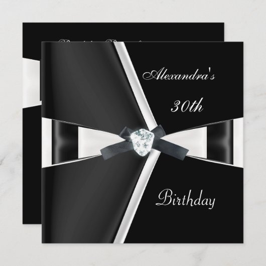 Invitation Elégant 30e anniversaire Black White Bow (Devant / Derrière)