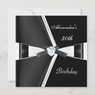 Invitation Elégant 30e anniversaire Black White Bow