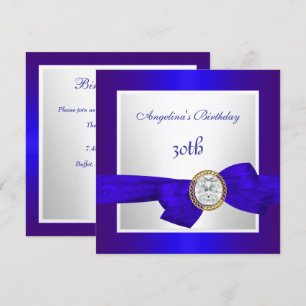 Invitation Elégant 30e Anniversaire Bleu Royal Blanc Diamant