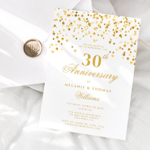 Invitation Élégant 30e anniversaire de mariage blanc et or