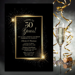 Invitation Élégant 30e anniversaire de Mariage noir et or