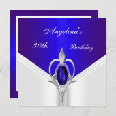 Invitation Elégant 30e anniversaire Exotic Blue Bijou d'argen (Devant / Derrière)