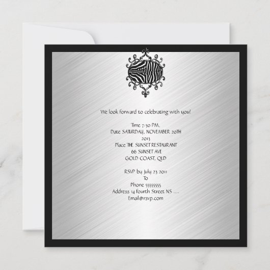 Invitation Elégant 30e anniversaire Leopard Zebra noir blanc (Dos)
