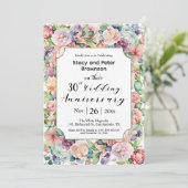 Invitation Élégant 30e anniversaire Mariage floral coloré (Debout devant)