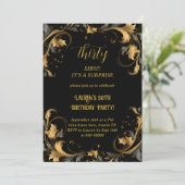 Invitation Elégant 30e anniversaire moderne Black Gold Surpri (Debout devant)
