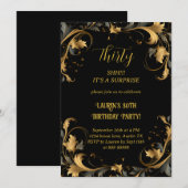 Invitation Elégant 30e anniversaire moderne Black Gold Surpri (Devant / Derrière)