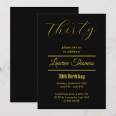 Invitation Elégant 30e anniversaire Trente Simple Noir et Or (Devant / Derrière)
