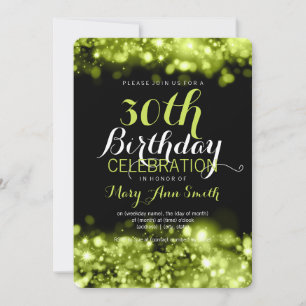Invitation Elegant 30e Birthday Party Green Sparkling Lights
