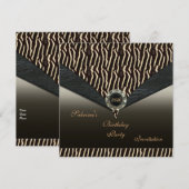 Invitation Élégant 30ème Metal Bijou Noir Animal (Devant / Derrière)