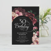 Invitation Elegant 30th Birthday Burgundy Pink Peonies (Debout devant)