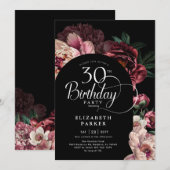 Invitation Elegant 30th Birthday Burgundy Pink Peonies (Devant / Derrière)
