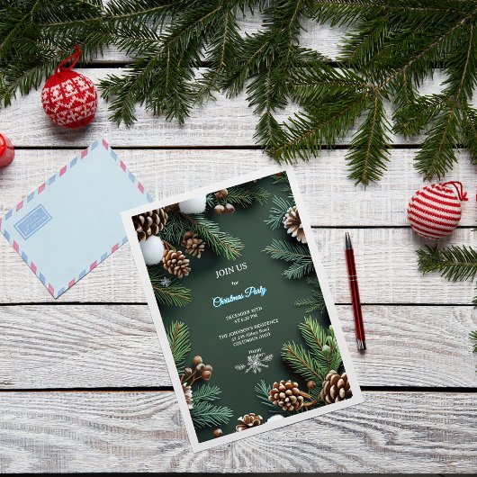 Invitation Elegant 3D Pine Trees & Cones Christmas