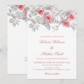 Invitation  Elegant 3D Roses White Floral Wedding (Devant / Derrière)