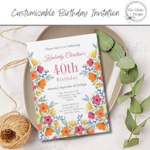 Invitation Elégant 40e anniversaire de florale