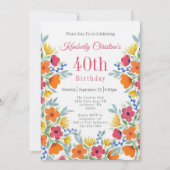 Invitation Elégant 40e anniversaire de florale (Devant)