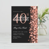 Invitation Elégant 40e anniversaire Glam Étincelles Rose Gold (Debout devant)