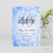 Invitation Elégant 40e anniversaire Glam Navy Blue Shimmer Li (Debout devant)