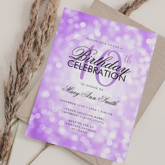 Invitation Élégant 40e anniversaire Glam violet Shimmer Lumiè