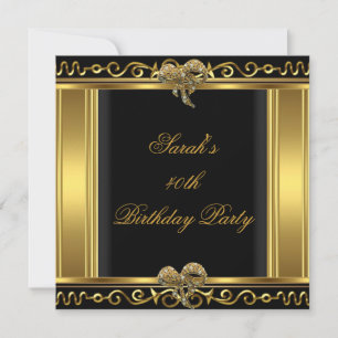 Invitation Elégant 40e anniversaire Gold Black Jewel Bow