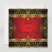 Invitation Elégant 40e anniversaire Rouge Black Gold Art Déco (Devant)