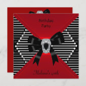 Invitation Élégant 40e anniversaire Rouge noir Argent (Devant / Derrière)