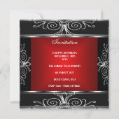 Invitation Elégant 40e anniversaire rouge noir argent Art déc (Dos)